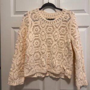 POL Cream Crochet Sweater One Size Fits Small Boho Cotton